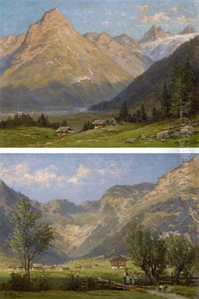 Engelberg: Hahnen Und Spannorter; Blick Ins Horbistal (pair) Oil Painting by Jost Muheim