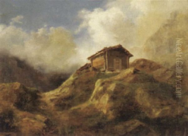 Alphutte Auf Einem Felsen by Jost Anton Muheim