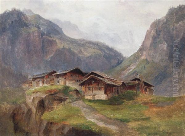 Berghutten Im Nebel Oil Painting by Jost Anton Muheim