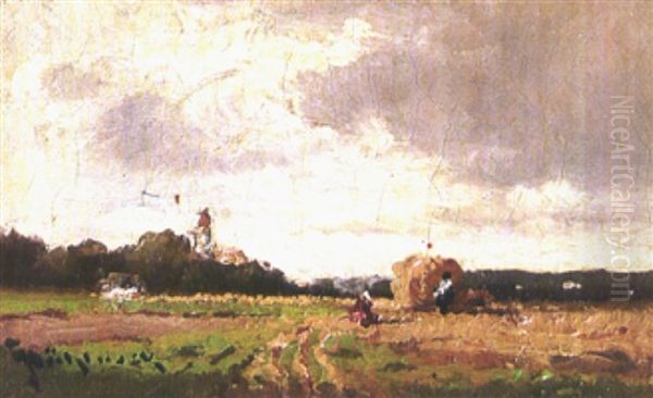 Heuernte (+ Landschaft Mit Figurenstaffage; Pair) Oil Painting by Josef Muehlbeck