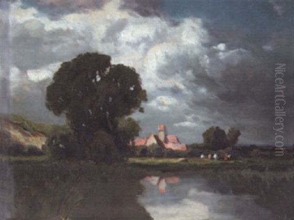 Nach Dem Gewitter Am Dachauer Moos Oil Painting by Josef Muehlbeck