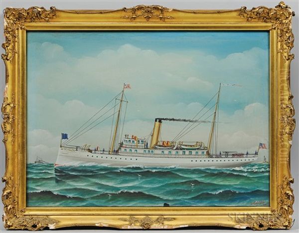 Steamer At Sea Oil Painting by Otto Muhlenfeld