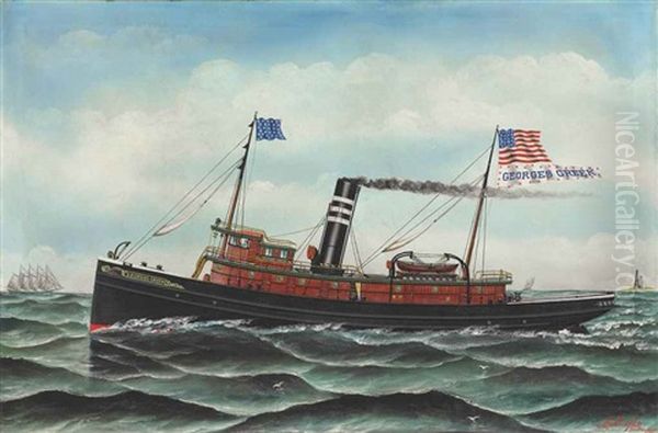 The Tugboat Georges Creek, 1906 Oil Painting by Otto Muhlenfeld