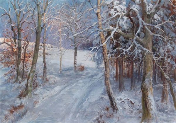 Waldweg Im Winter Oil Painting by Albert Ernst Muehlig