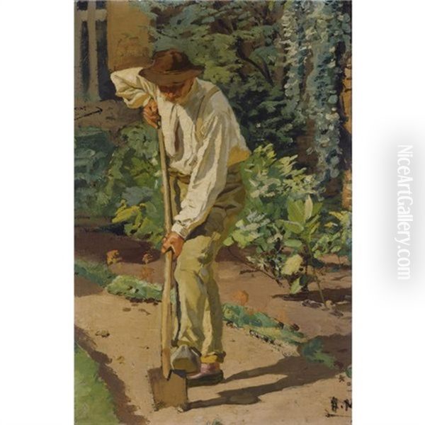 At Work In The Garden by Albert Ernst Muehlig