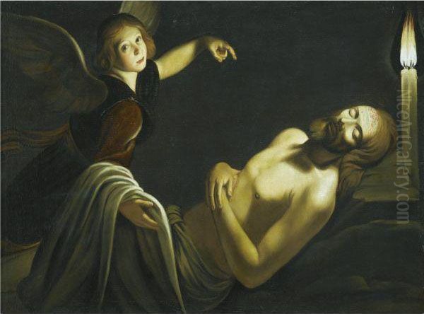 An Angel Watches Over The Dead Christ Oil Painting by Trophime Bigot