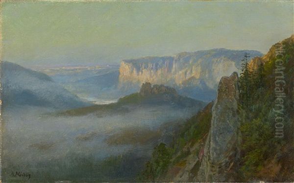 Nebel Im Elbsandsteingebirge Oil Painting by Bernhard Muehlig