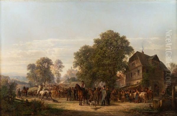 At The Horse Market Oil Painting by Bernhard Muehlig