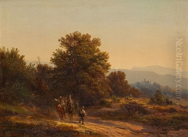 Reiterstaffel In Hugeliger Landschaft Oil Painting by Bernhard Muehlig