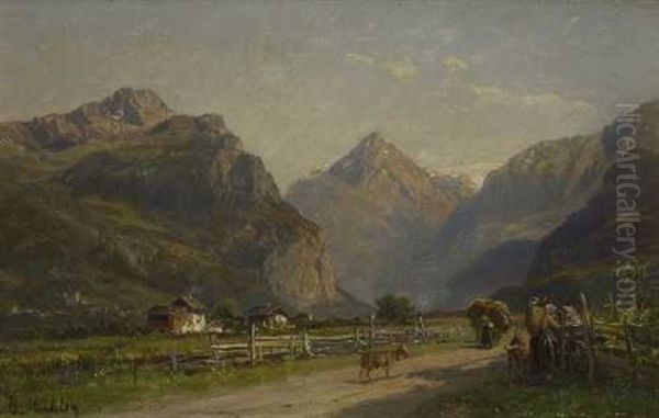 Gebirgstal Mit Bauerlicher Figurenstaffage Oil Painting by Bernhard Muehlig