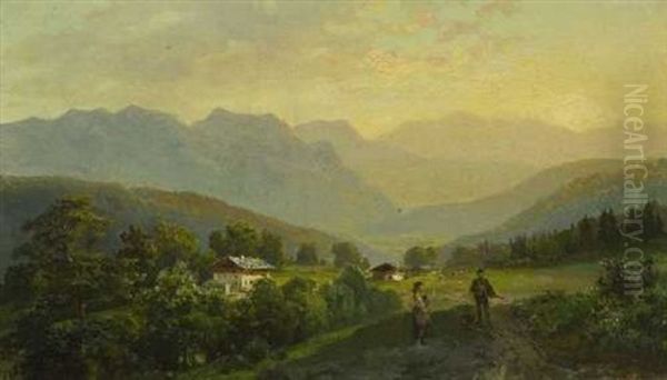 Blick Vom Forsthaus Grasegg Gen Partenkirchen Oil Painting by Bernhard Muehlig