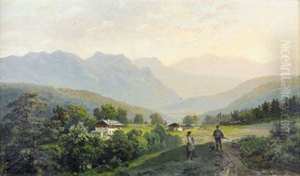 Blick Vom Forsthaus Grasegg Gegen Partenkirchen Oil Painting by Bernhard Muehlig