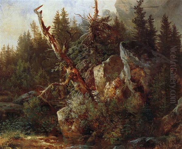 Gebirgslandschaft Oil Painting by Bernhard Muehlig