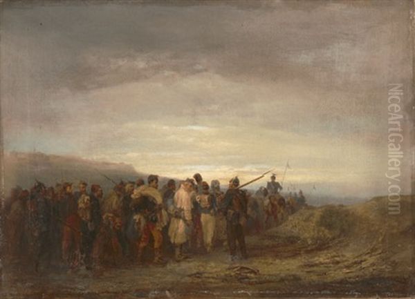 Franzosische Soldaten, Von Deutschen Gefangen Genommen Oil Painting by Bernhard Muehlig