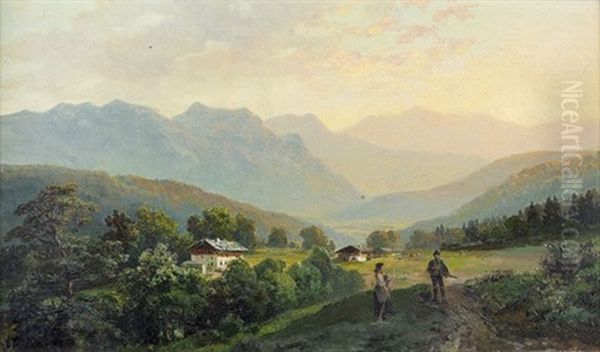 Blick Vom Forsthaus Grasegg Gegen Partenkirchen Oil Painting by Bernhard Muehlig