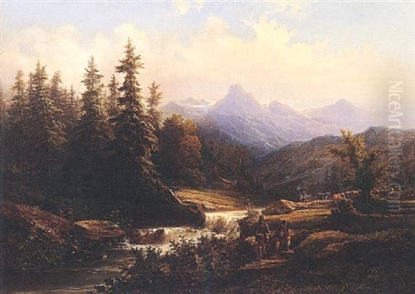 Schaferszene Aus Der Ramsau Oil Painting by Bernhard Muehlig