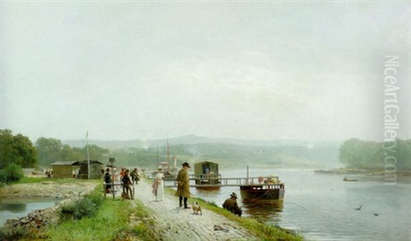 Afternoon Stroll On The Riverbank Oil Painting by Bernhard Muehlig