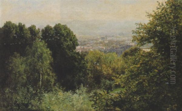 Blick Von Einer Bewaldeten Anhohe Auf Dresden Oil Painting by Bernhard Muehlig