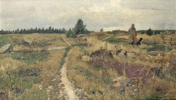 Shepherd In The Heath Oil Painting by Hugo Muehlig