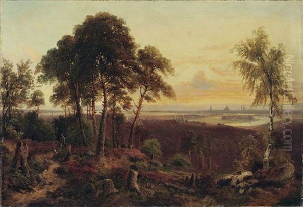 Blick Auf Dresden Im Abendlicht Vom Wolfshugel Aus Oil Painting by Hugo Muehlig