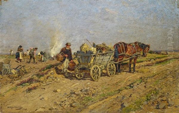 Hessische Bauern Bei Der Ernte Oil Painting by Hugo Muehlig