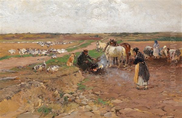 Bei Der Kartoffelernte Oil Painting by Hugo Muehlig