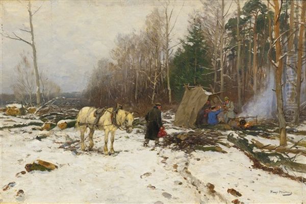 Winter Respite Oil Painting by Hugo Muehlig