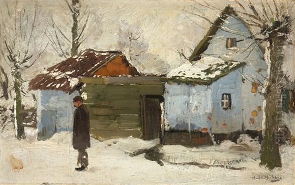 Bauernhaus Im Schnee Oil Painting by Hugo Muehlig