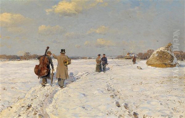 Musikanten Am Heimweg Oil Painting by Hugo Muehlig