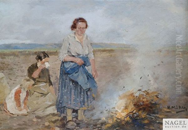 Bei Der Kartoffelernte Oil Painting by Hugo Muehlig