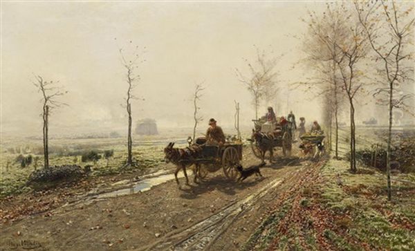 Herbstmorgen Am Niederrhein Oil Painting by Hugo Muehlig