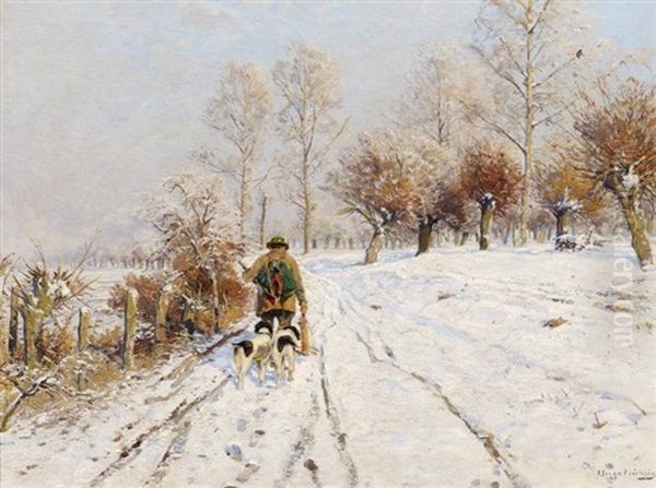 Jager Im Schnee Oil Painting by Hugo Muehlig