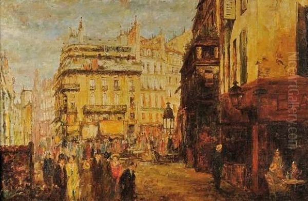 Rue De Paris Oil Painting by Sandor Alexander Bihari