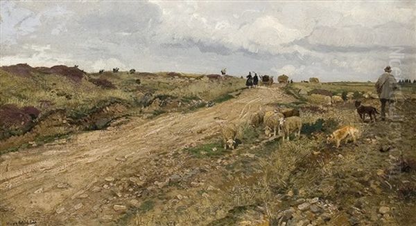 Shepherd On The Way Home In Hessian Oil Painting by Hugo Muehlig