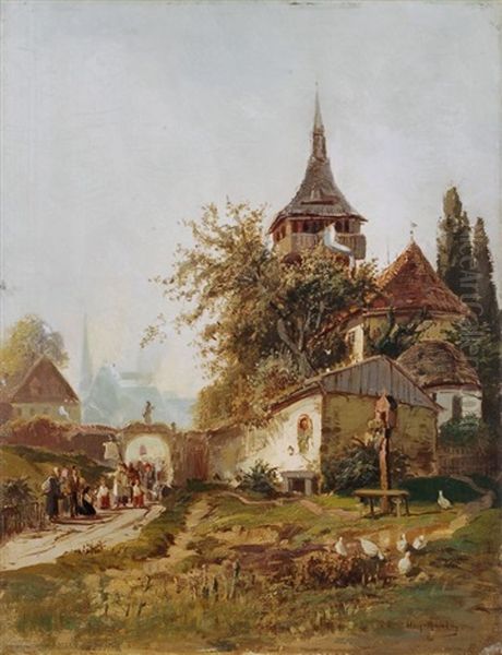 Heiligenprozession Am Stadttor Oil Painting by Hugo Muehlig