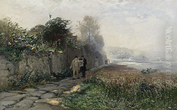 Walk At The Riverside Oil Painting by Hugo Muehlig