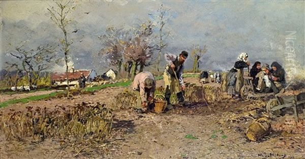 Kartoffelernte Oil Painting by Hugo Muehlig