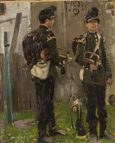 Zwei Soldaten Oil Painting by Hugo Muehlig