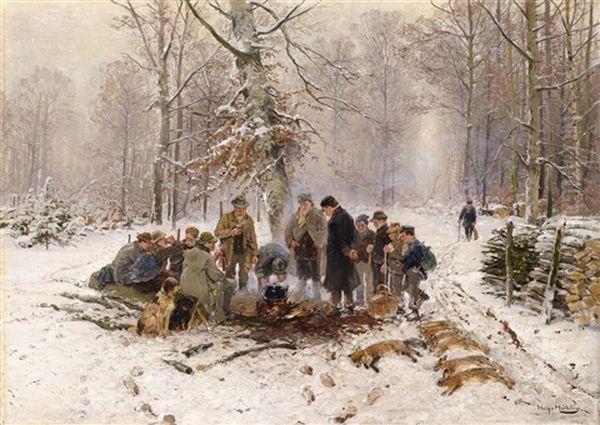 Nach Der Jagd Im Winter Oil Painting by Hugo Muehlig