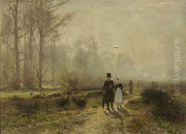 Sonntagsspaziergang Am Waldrand Oil Painting by Hugo Muehlig