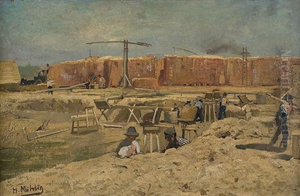 Auf Der Baustelle Oil Painting by Hugo Muehlig