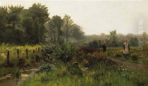 Auf Dem Schulweg Oil Painting by Hugo Muehlig