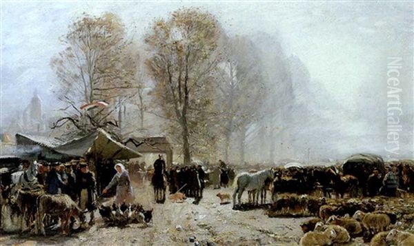 Viehmarkt In Hessen Oil Painting by Hugo Muehlig