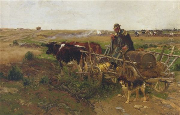 Herbst (motiv Aus Dem Schwalm, Hessen): Harvest Time In Autumn Oil Painting by Hugo Muehlig