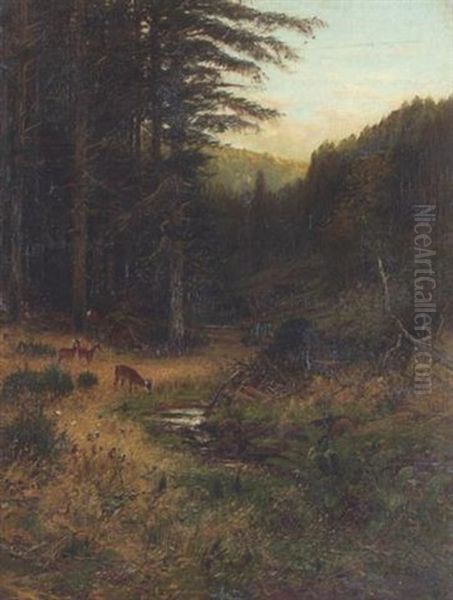 Rehe Am Waldbach Oil Painting by Hugo Muehlig