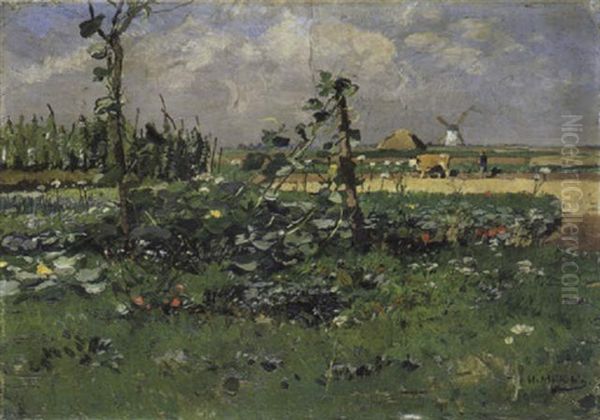 Sommerlandschaft Mit Windmuhle Oil Painting by Hugo Muehlig