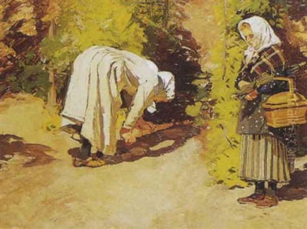 Femmes Dans Un Potager Oil Painting by Hugo Muehlig