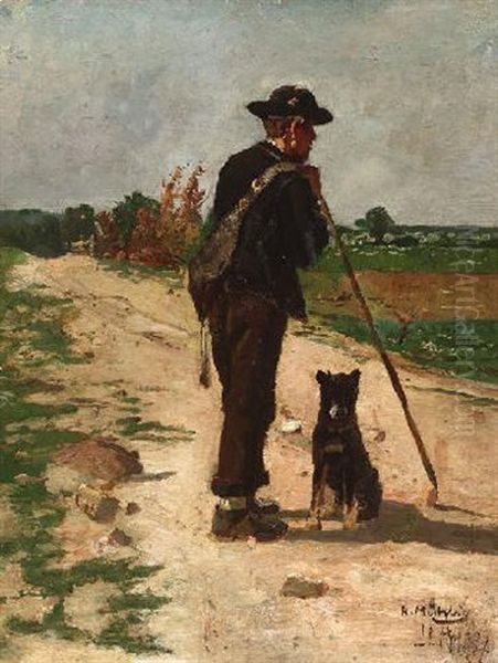 Schafer Mit Seinem Hund Oil Painting by Hugo Muehlig