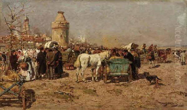 Viehmarkt In Hessen Oil Painting by Hugo Muehlig