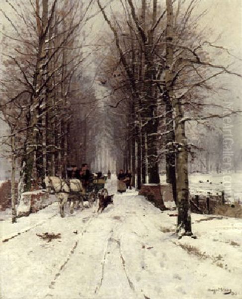 Winter In Der Grafenberger Allee Oil Painting by Hugo Muehlig